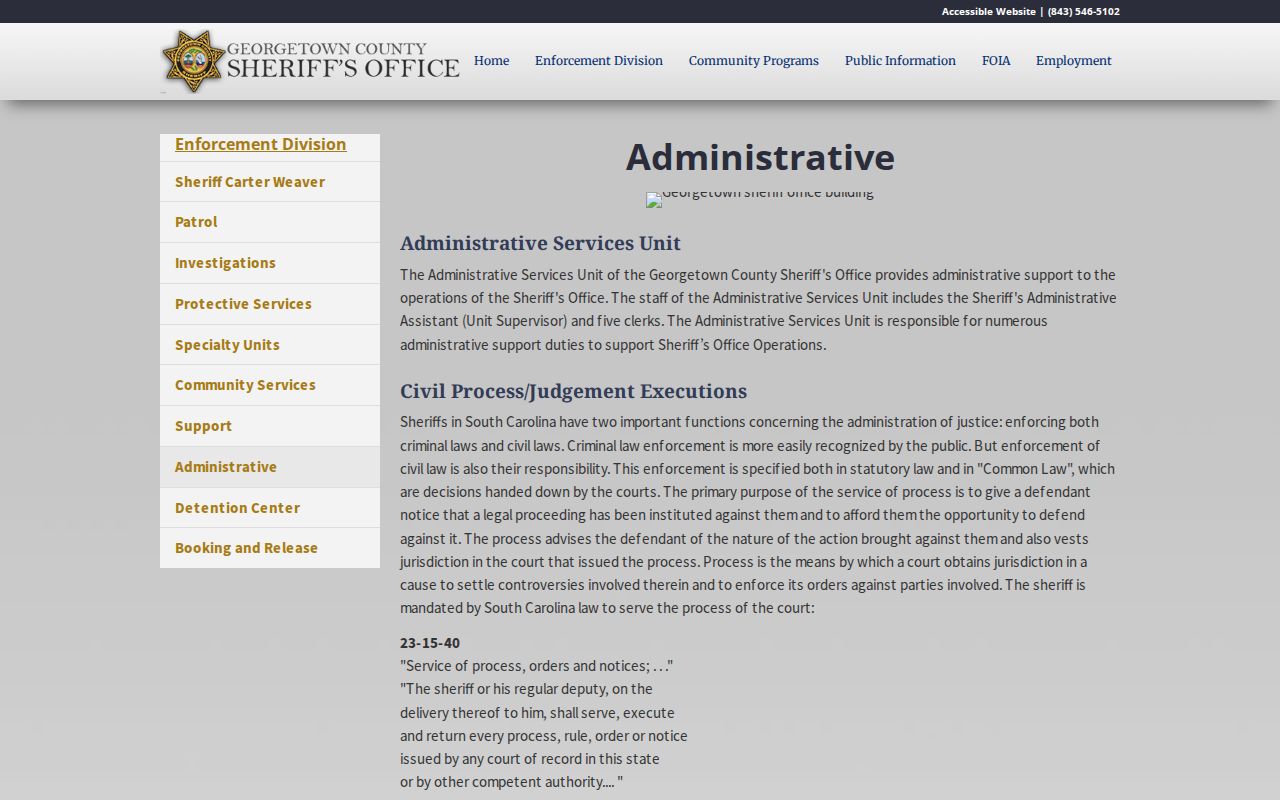 Georgetown County Sheriff administrative records and process information