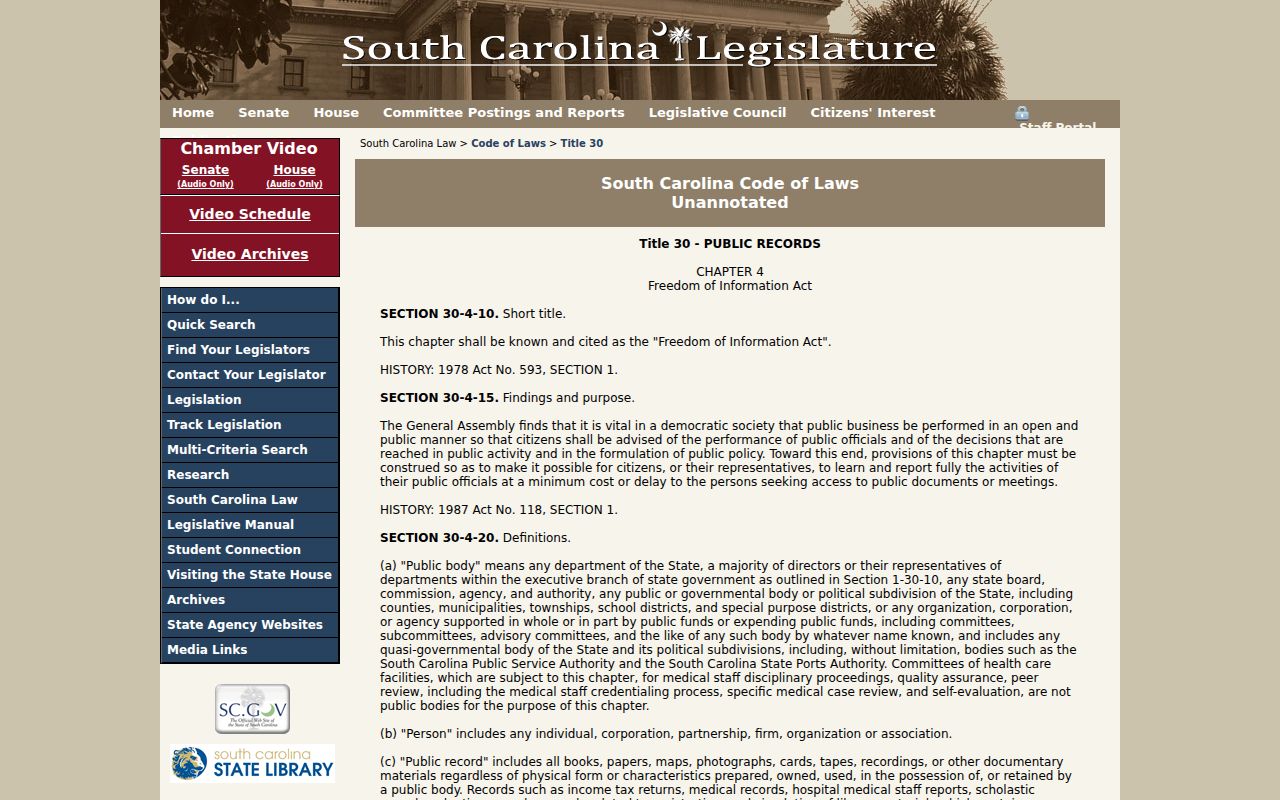 Georgetown County warrant record access under South Carolina FOIA