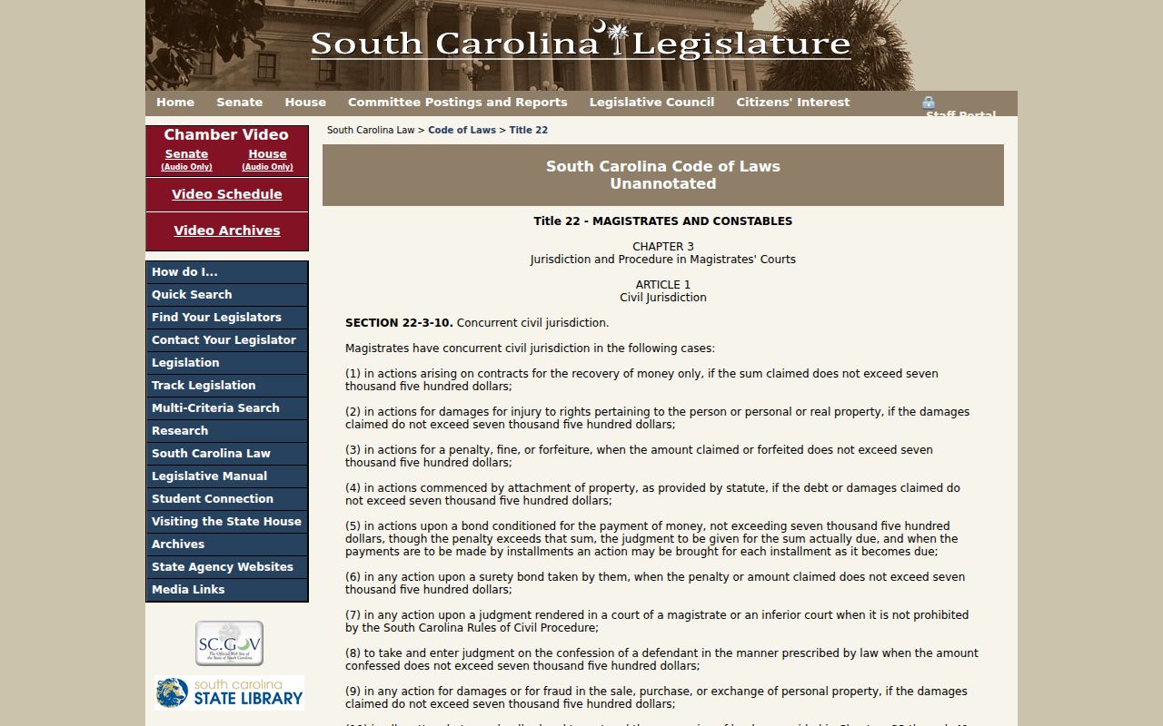 South Carolina magistrate law relevant to Georgetown County bench warrants