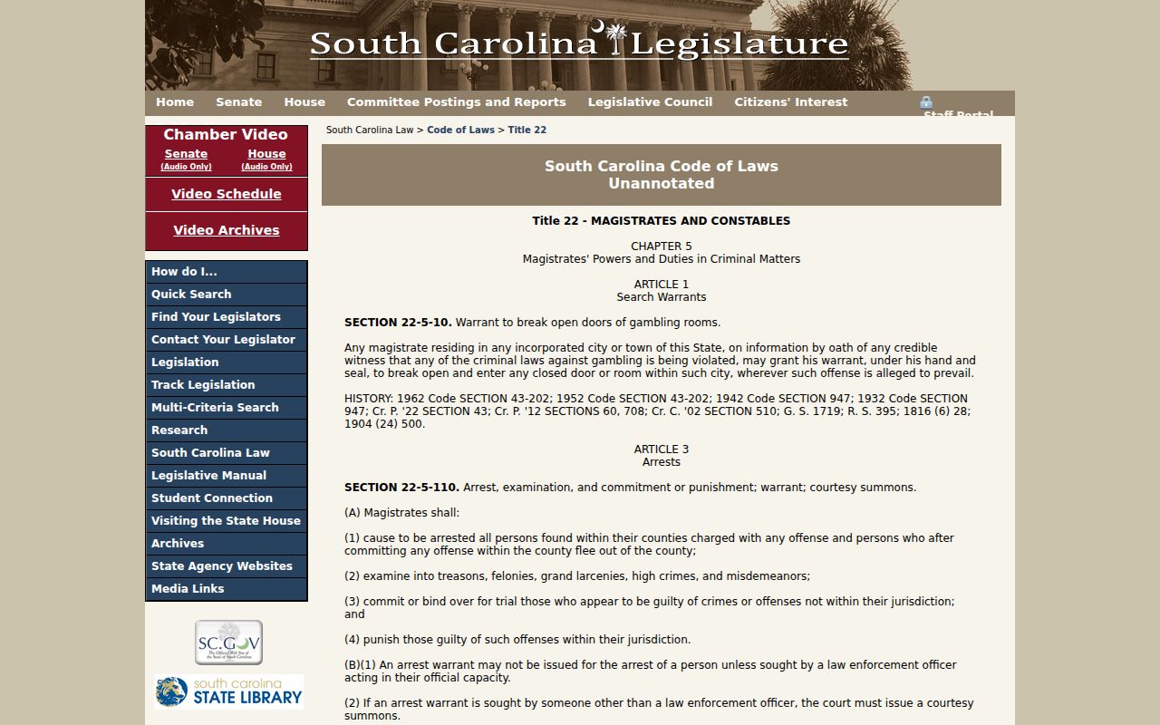 South Carolina arrest-warrant law used in Georgetown County cases