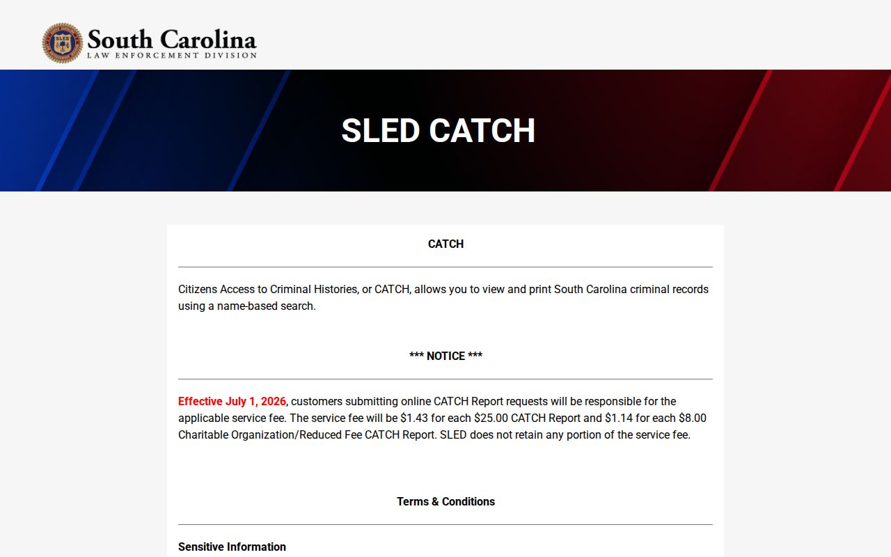 SLED CATCH search interface showing the limits of Georgetown County warrant lookup
