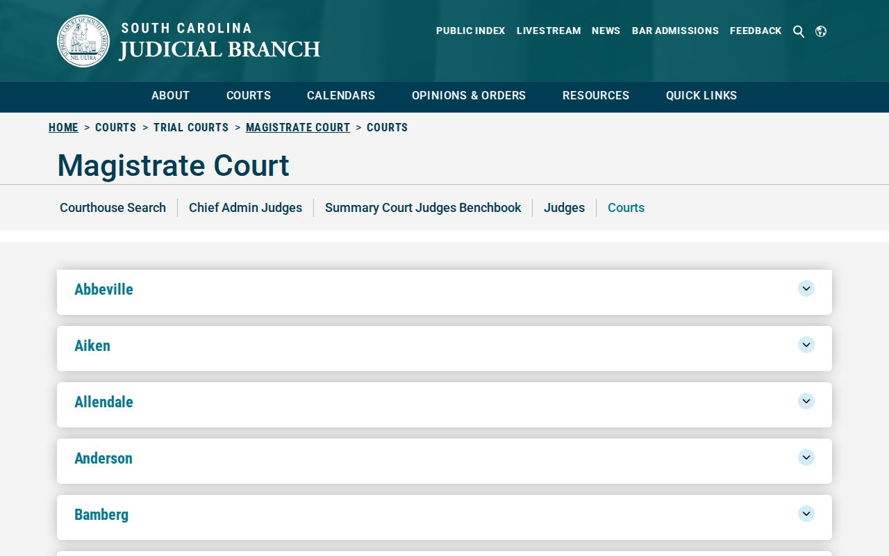 Georgetown County magistrate court directory for bench-warrant questions