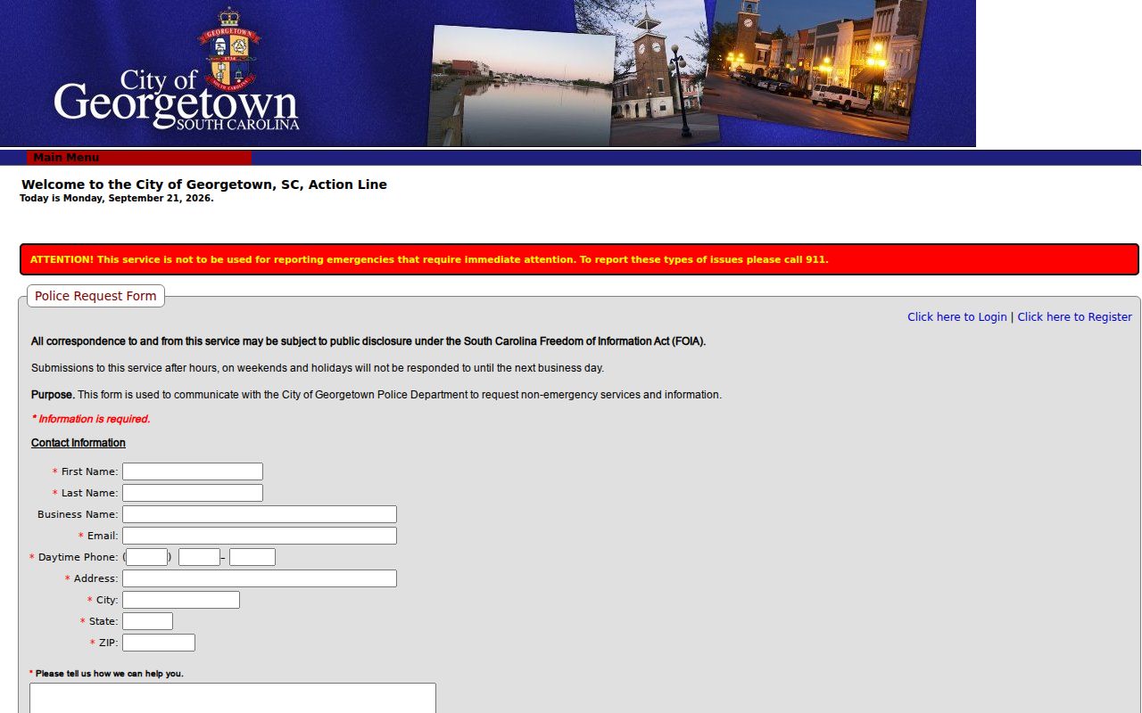 Georgetown city police request form for routing a municipal warrant records question