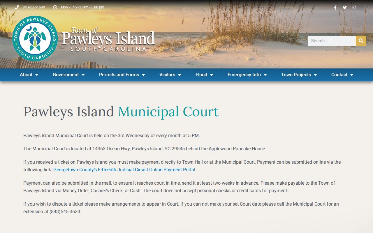 Pawleys Island municipal warrant court schedule and ticket instructions