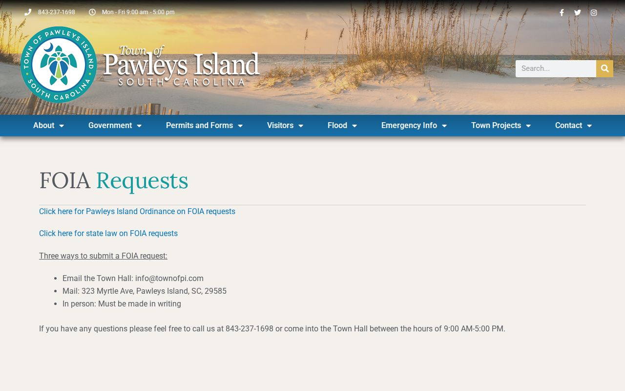 Pawleys Island warrant record request channels under local FOIA procedures
