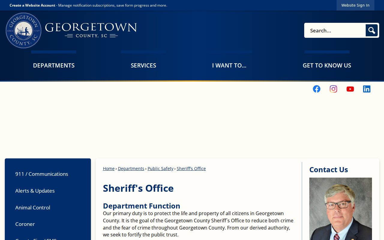 Georgetown County Sheriff office contact for arrest-warrant questions