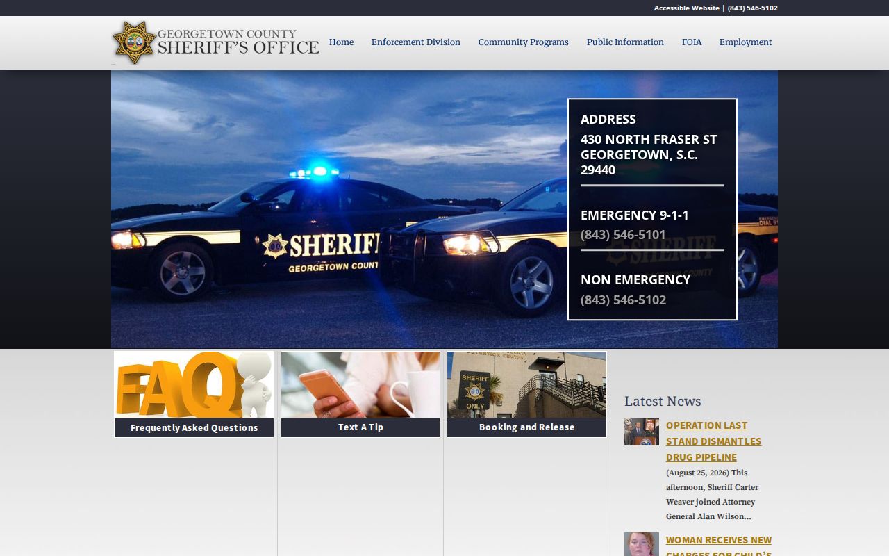 Official Georgetown County Sheriff home page for warrant and public information