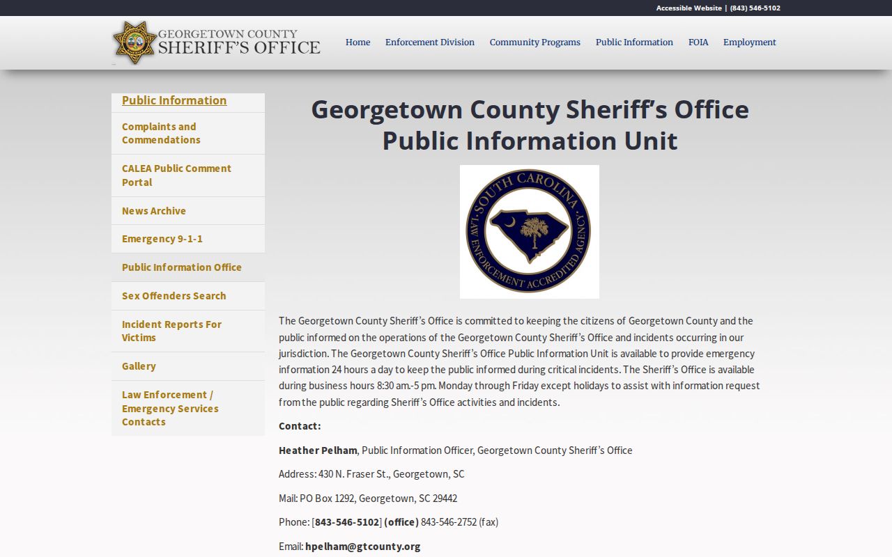 Georgetown County Sheriff Public Information Unit request route